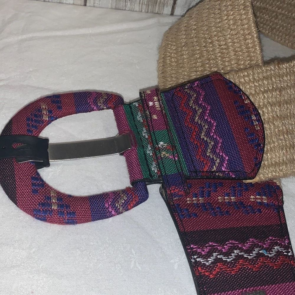 NWT Woven Jute Aztec Wide Stretch Belt S/M - Picture 2 of 8